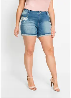 Short en jean taille mi-haute avec détails décoratifs, bonprix