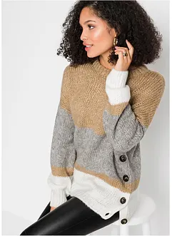 Gestreifter Oversize-Pullover mit Knöpfen, bonprix