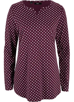 Gepunktetes Baumwoll-Langarmshirt mit Seitenschlitzen, bonprix