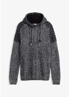 Grobstrick-Pullover mit Kapuze und Bikerdetails, bonprix