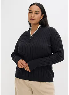 Pull côtelé effet superposé, viscose majoritaire, bonprix