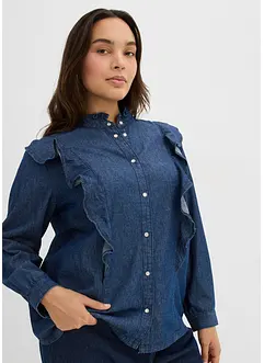 Jeansbluse mit Volants, aus reiner Baumwolle, bonprix