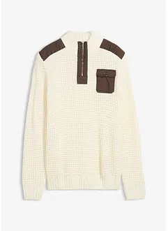 Pull camionneur en grosse maille avec empiècements en tissu, bonprix