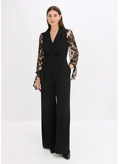 Jersey-Jumpsuit mit Mesh-Ärmeln, bonprix