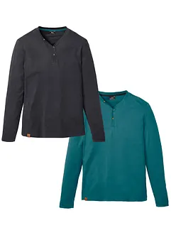Langarm-Henleyshirt aus reiner Bio-Baumwolle (2er Pack), bonprix