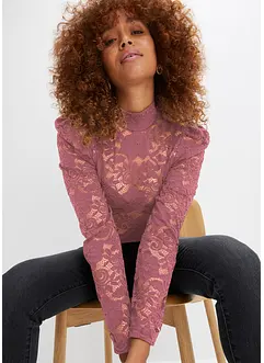 T-shirt manches longues cintré en dentelle, bonprix