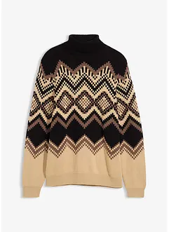 Rollkragenpullover mit Ikat-Muster aus weichem Baumwollmix, bonprix