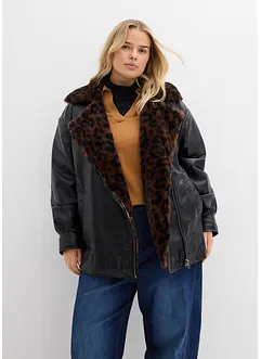 Lederimitat-Jacke mit Leoparden Kunstfell, bonprix
