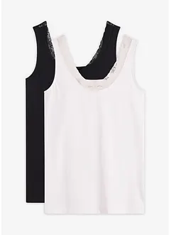 Unterhemd mit Bio-Baumwolle und Spitze (2er Pack), bonprix