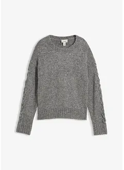 Boxy-Pullover mit geflochtenen Ärmeln, bonprix