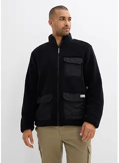 Teddy-Fleece Jacke mit Web-Besatz und Stehkragen, bonprix