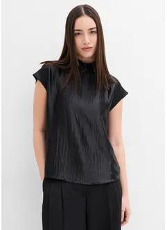 Blouse sans manches en satin, col légèrement montant, bonprix