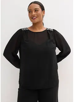 Blouse en mousseline avec strass sur les épaules, bonprix