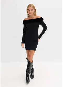 Strickkleid mit Fellimitat-Besatz, bonprix