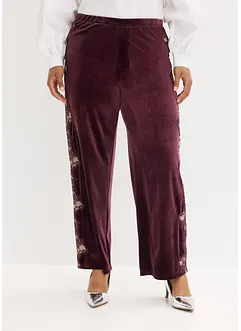 Pantalon large en velours doux avec empiècement dentelle, bonprix