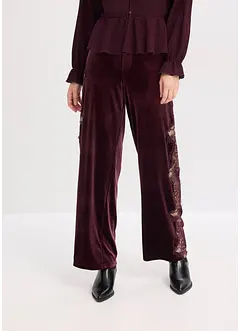 Pantalon large en velours doux avec empiècement dentelle, bonprix