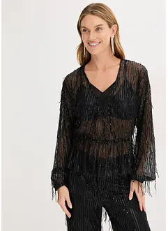 Blouse à sequins et franges, bonprix