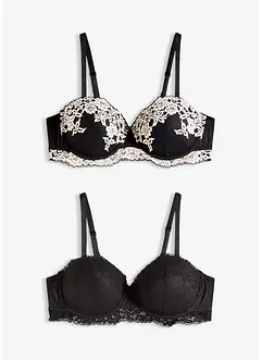 Lot de 2 soutiens-gorge balconnet avec dentelle bicolore, bonprix