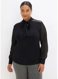 T-shirt manches longues avec dentelle et col lavallière, bonprix