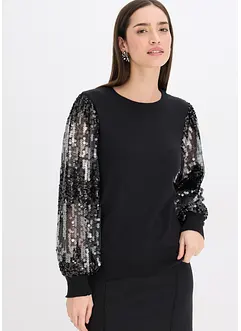 Pull en fine maille avec manches à sequins, bonprix