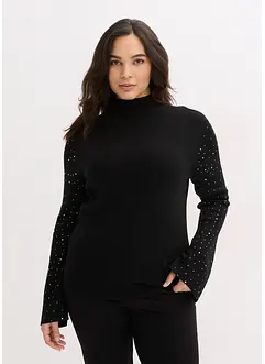 Pull en fine maille à manches trompette décorées de strass, bonprix