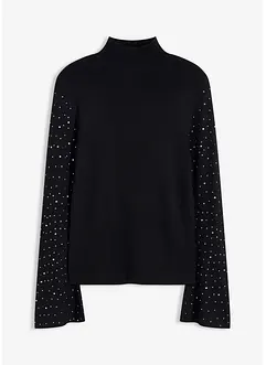 Pull en fine maille à manches trompette décorées de strass, bonprix