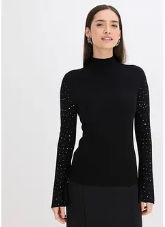 Pull en fine maille à manches trompette décorées de strass, bonprix