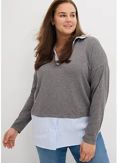 Pull en fine maille empiècement chemisier, bonprix