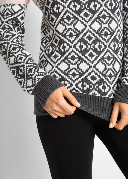 Legerer Pulli mit weitem Rundhals-Ausschnitt anthrazit meliert