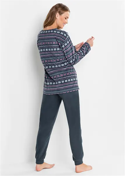 Tenue d'intérieur en polaire douce à manches longues bleu nuit