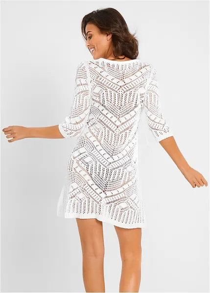 Robe de plage vaporeuse en maille crochet tendance blanc