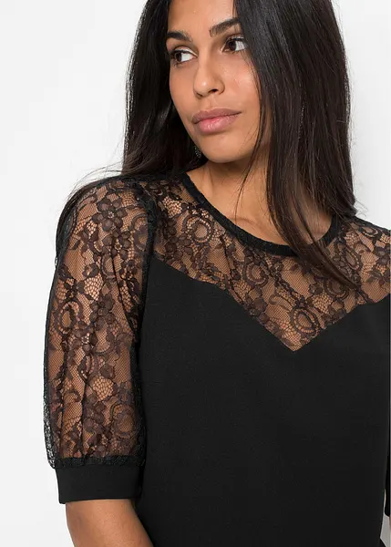 Robe elegante a empiecement en dentelle noir