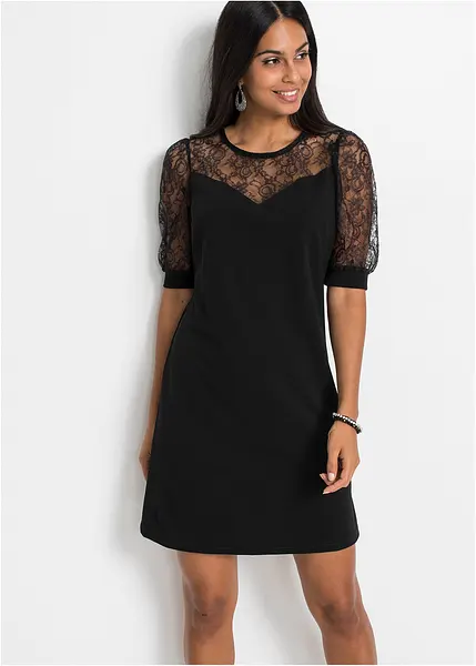 Robe elegante a empiecement en dentelle noir