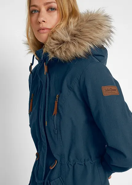 Trendiger Winterparka mit Fellkragen dunkelblau