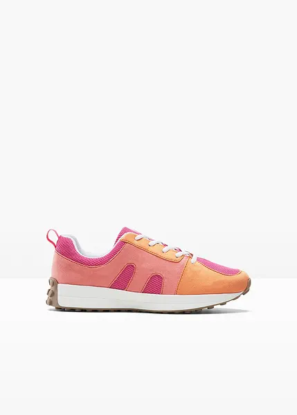 Modischer Sneaker mit besonderer Sohle und Material Mix pink orange