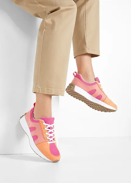 Modischer Sneaker mit besonderer Sohle und Material Mix pink orange