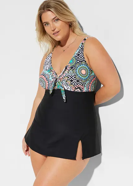 Jolie robe de bain avec maillot 1 piece integre noir blanc multicolore