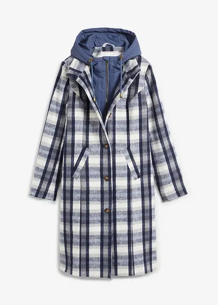 Angesagter Two-in-One-Wintermantel indigo/grau kariert