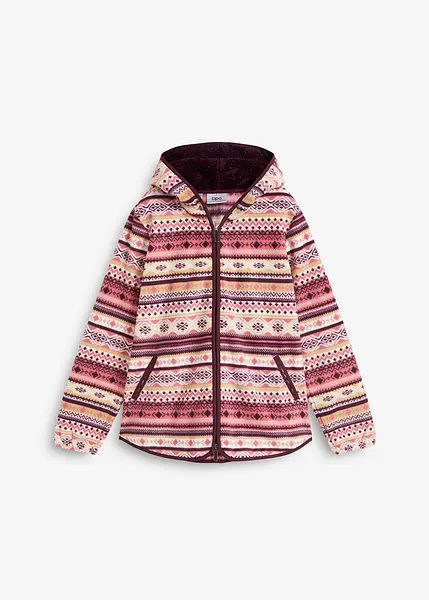 Kuschelige Fleecejacke mit Kapuze im Norweger-Stil beerensorbet
