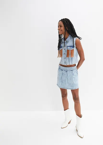 Mini jupe en jean tendance avec plis bleu clair denim