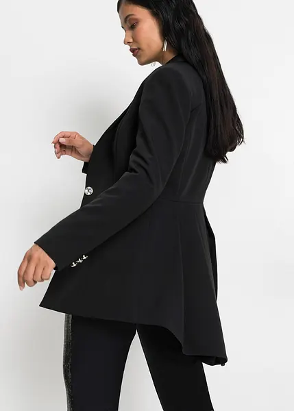 Blazer long a bouton bijou noir