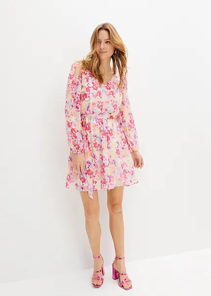 Ravissante robe a imprime fleuri blanc rose a fleurs