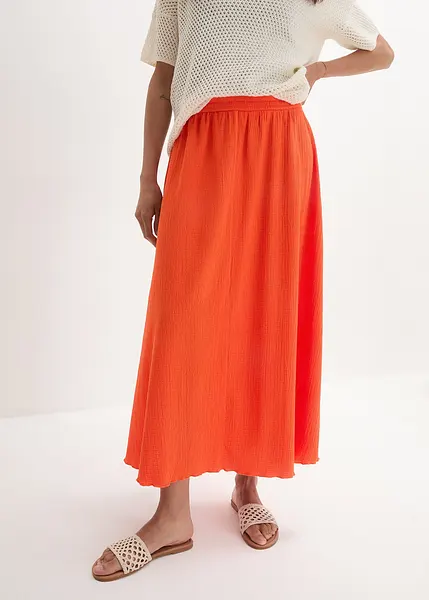 Ravissante jupe longue froissee en viscose rouge mandarine