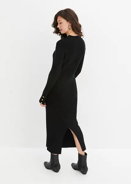 Robe en maille elegante avec fente d aisance et de superbes boutons noir