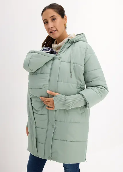 Manteau de grossesse 3 en 1 chaud avec empiecement de portage pratique vert fume