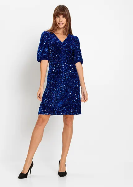 Robe De Performance Avec Short Pailleté Bleu - Pour Femme - Tenue Concert, Scène - Polyester - Taille Haute