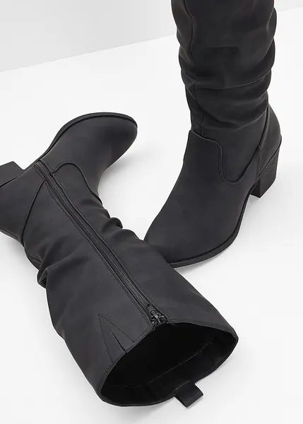 Bottes Femme B.P.C Noires En Velours Taille 38 - Occasion, Talon Plat