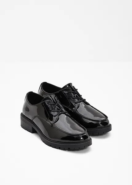 Jolies chaussures lacees aspect verni noir