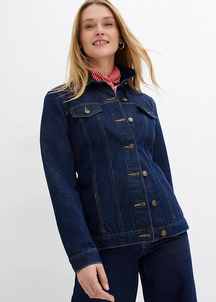 Taillierte Jeansjacke mit Knopfleiste tiefblau denim ungewaschen
