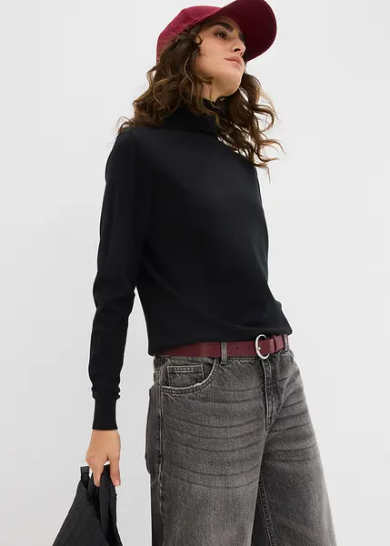 Zeitloser Pullover mit Rollkragen schwarz